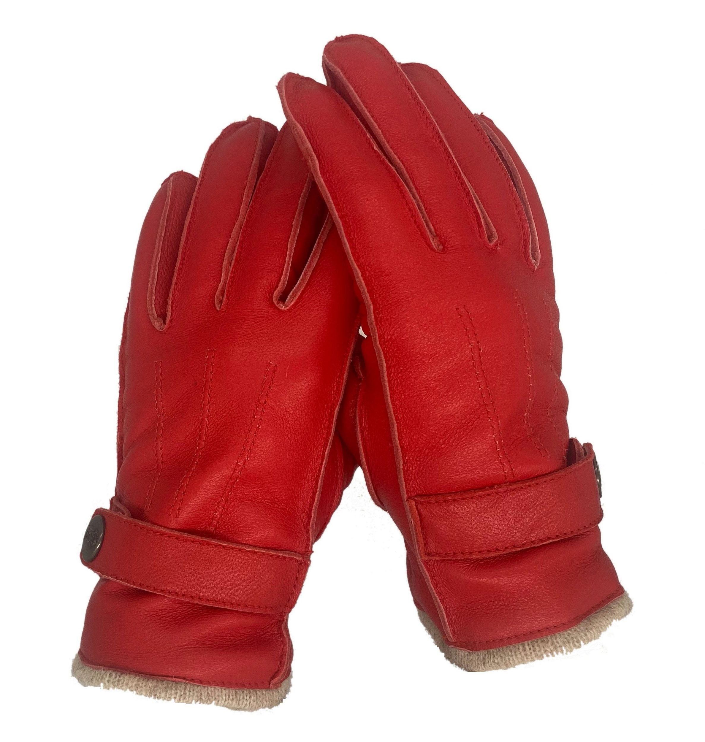 Winter Lederhandschuhe Damen / Kinder - Schafsleder mit Wollfütterung in Rot