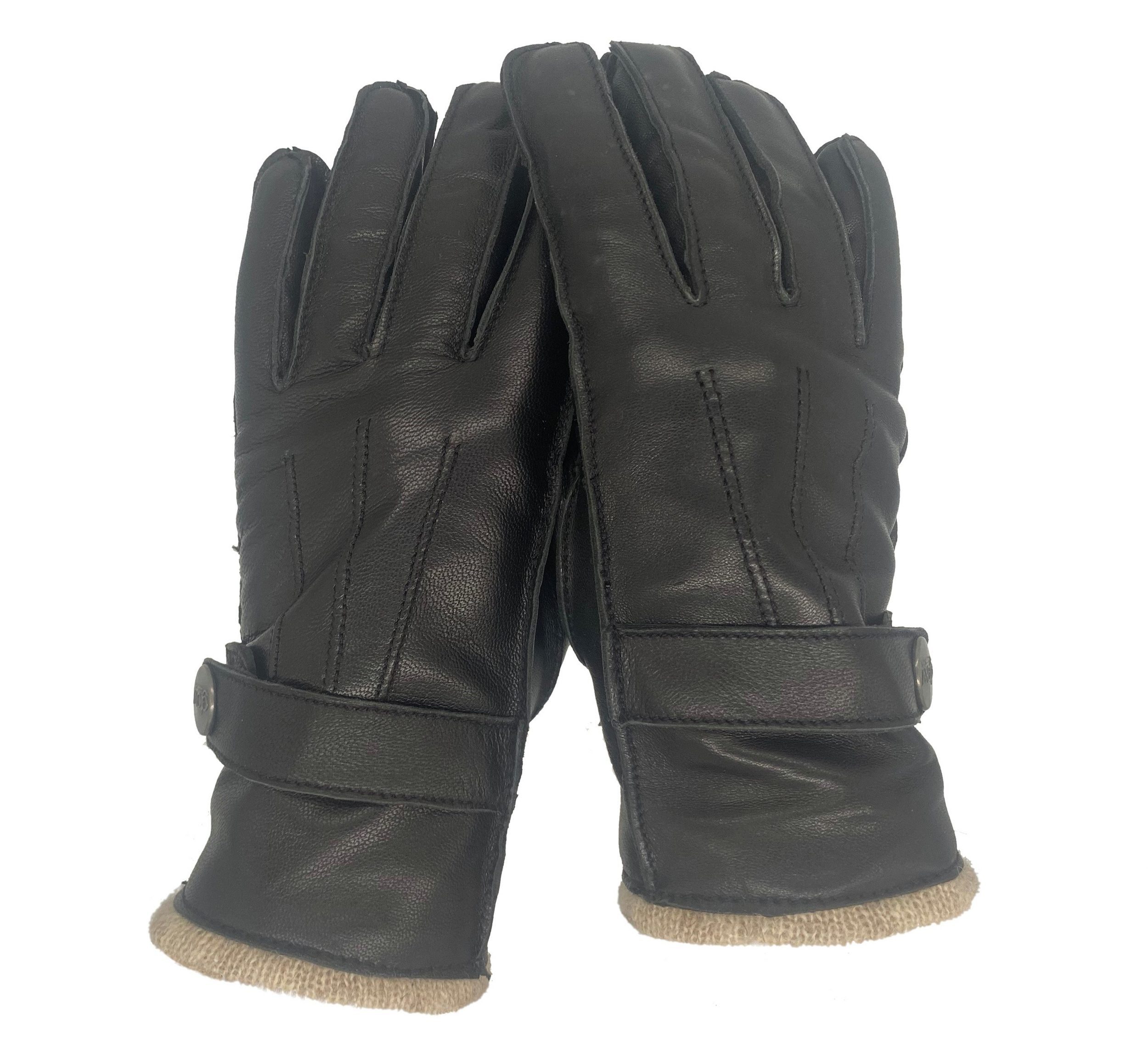 Winter Lederhandschuhe Damen / Kinder - Schafsleder mit Wollfütterung in Schwarz