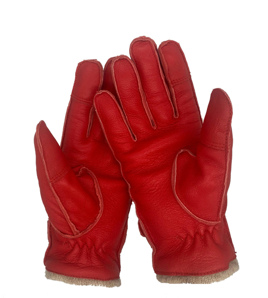 Winter Lederhandschuhe Damen / Kinder - Schafsleder mit Wollfütterung in Rot