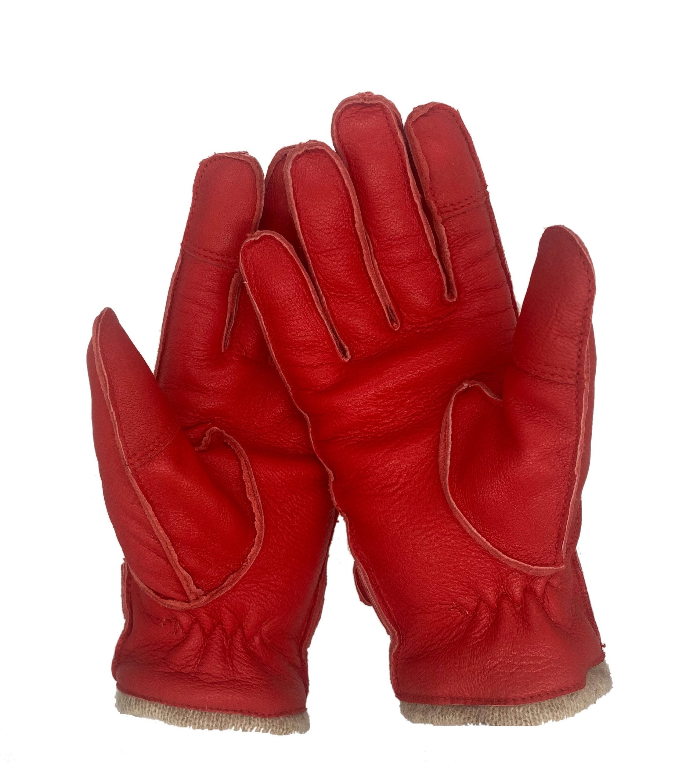 Winter Lederhandschuhe Damen / Kinder - Schafsleder mit Wollfütterung in Rot