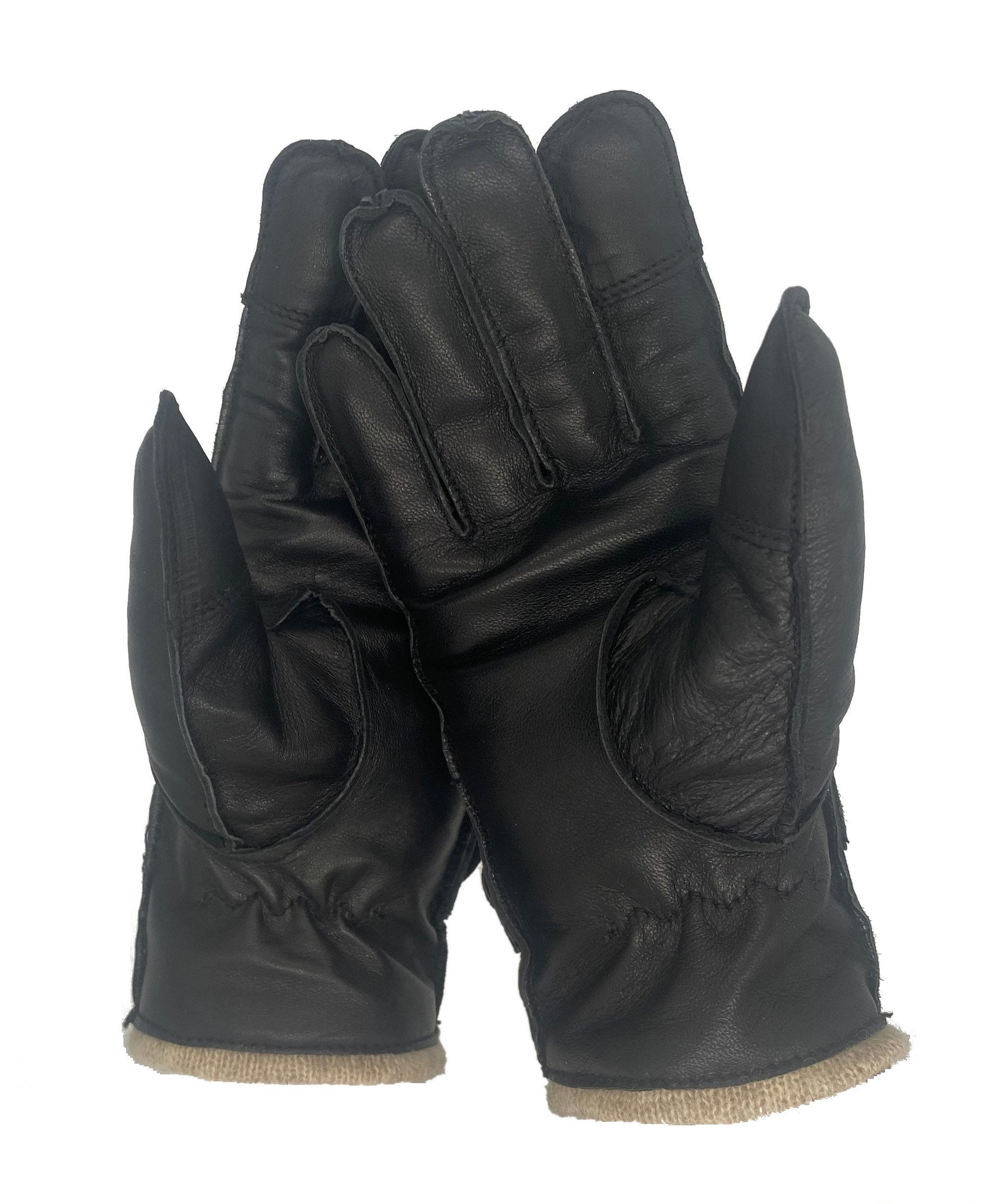 Winter Lederhandschuhe Damen / Kinder - Schafsleder mit Wollfütterung in Schwarz