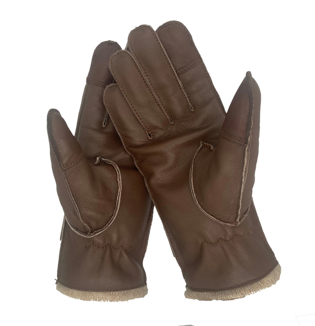 Winter Lederhandschuhe Damen / Kinder - Schafsleder mit Wollfütterung in Braun