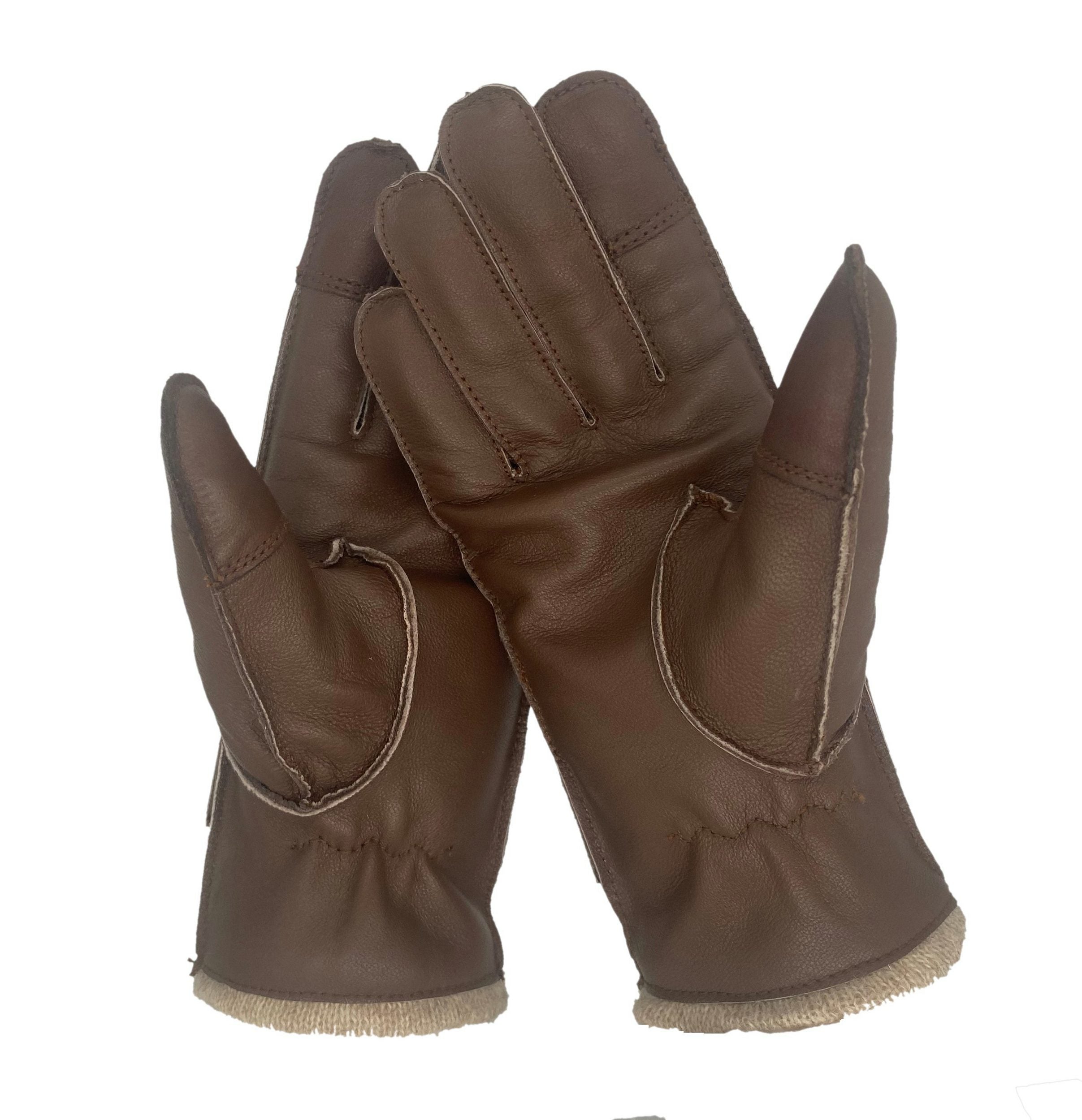 Winter Lederhandschuhe Damen / Kinder - Schafsleder mit Wollfütterung in Braun