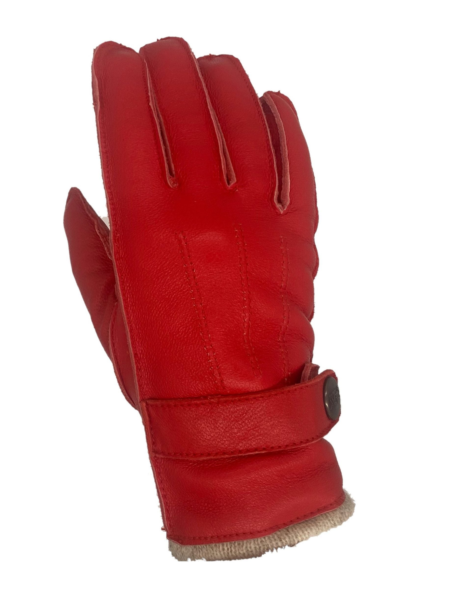 Winter Lederhandschuhe Damen / Kinder - Schafsleder mit Wollfütterung in Rot