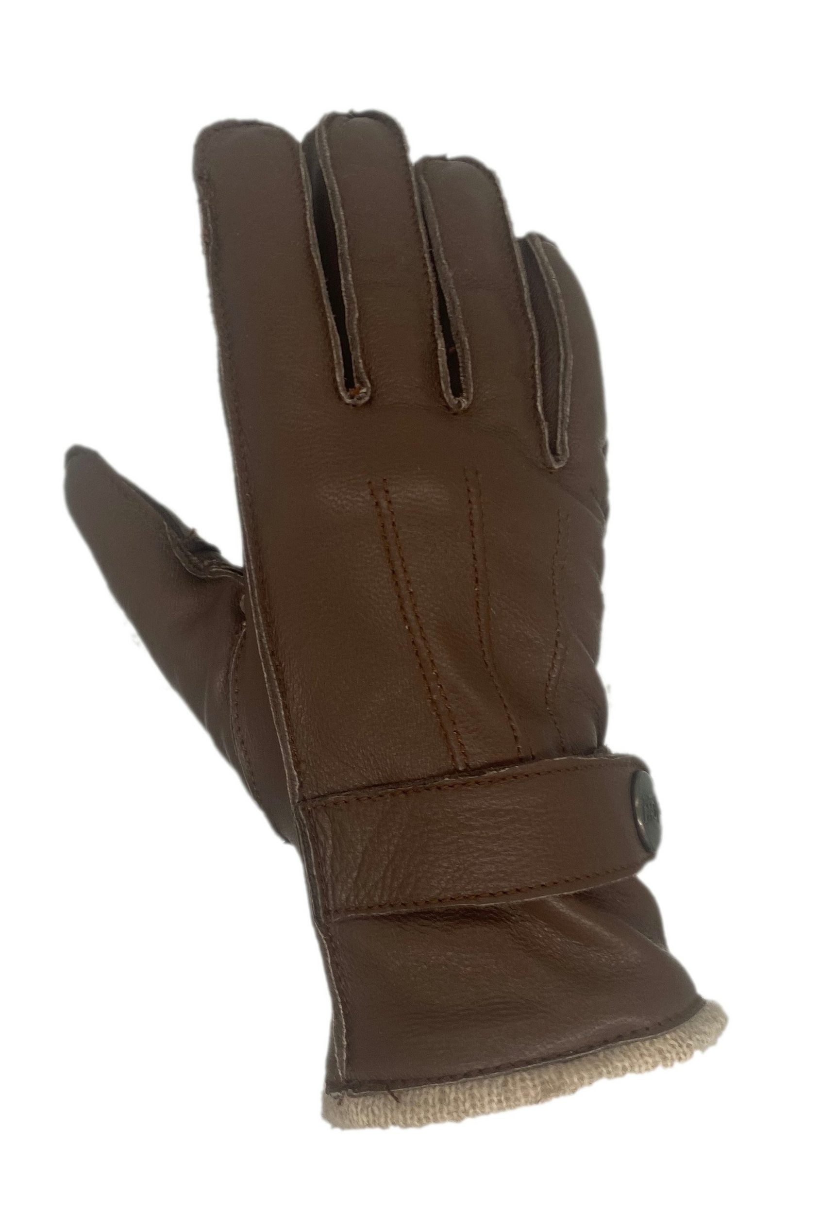 Winter Lederhandschuhe Damen / Kinder - Schafsleder mit Wollfütterung in Braun