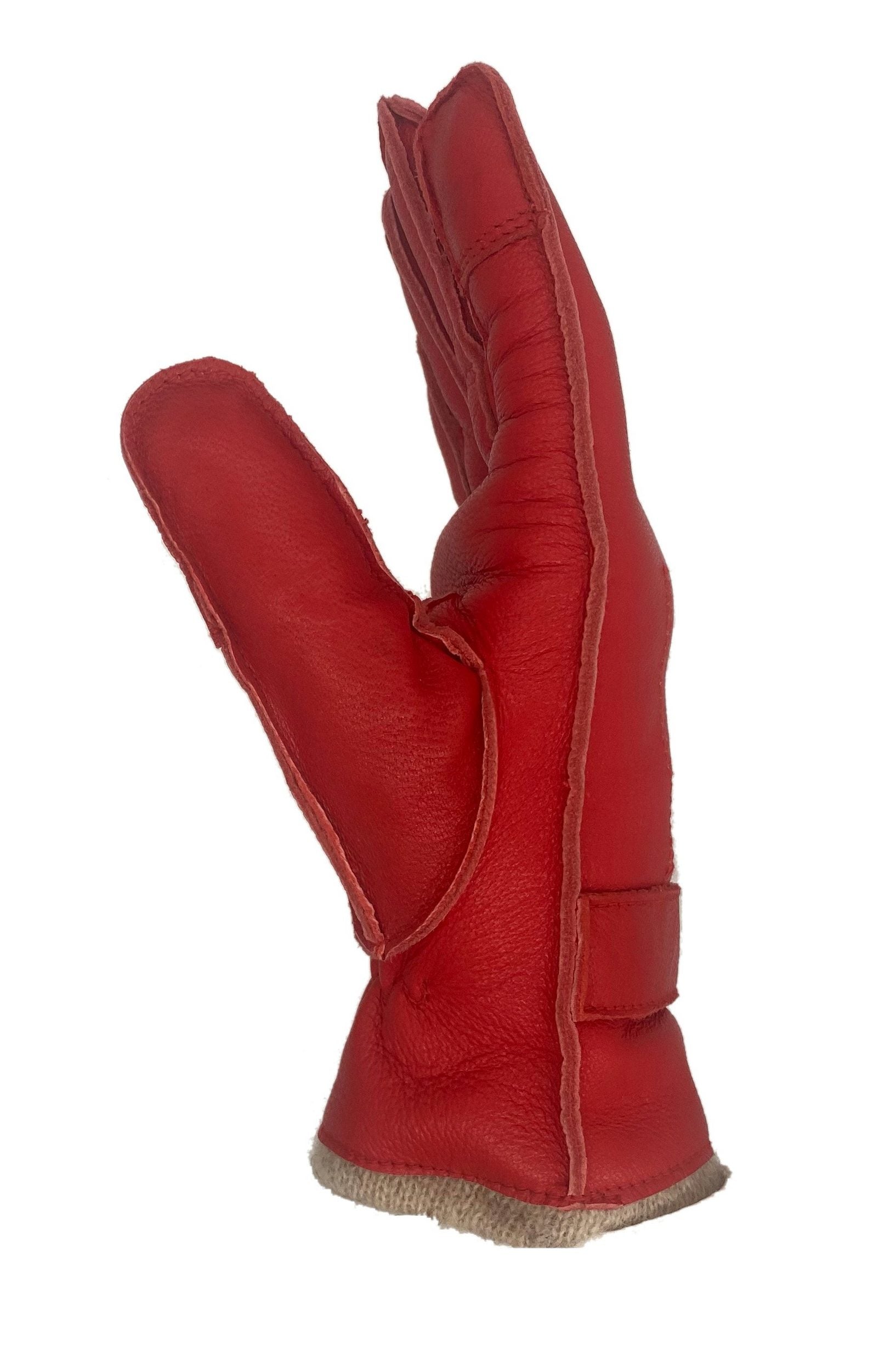 Winter Lederhandschuhe Damen / Kinder - Schafsleder mit Wollfütterung in Rot