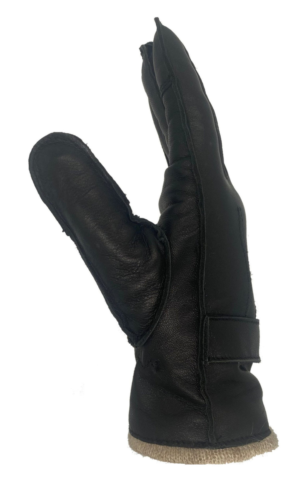 Winter Lederhandschuhe Damen / Kinder - Schafsleder mit Wollfütterung in Schwarz