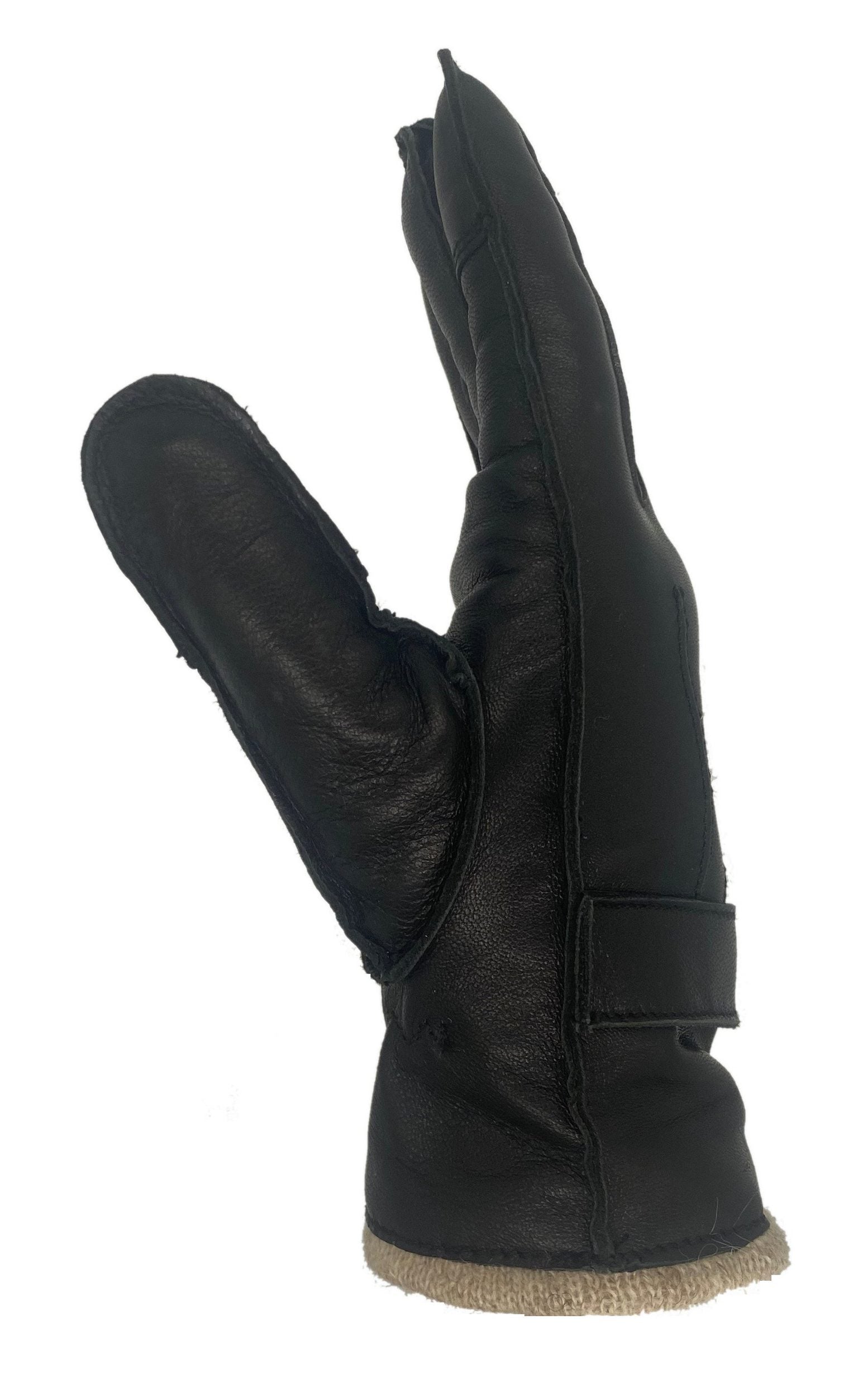Winter Lederhandschuhe Damen / Kinder - Schafsleder mit Wollfütterung in Schwarz