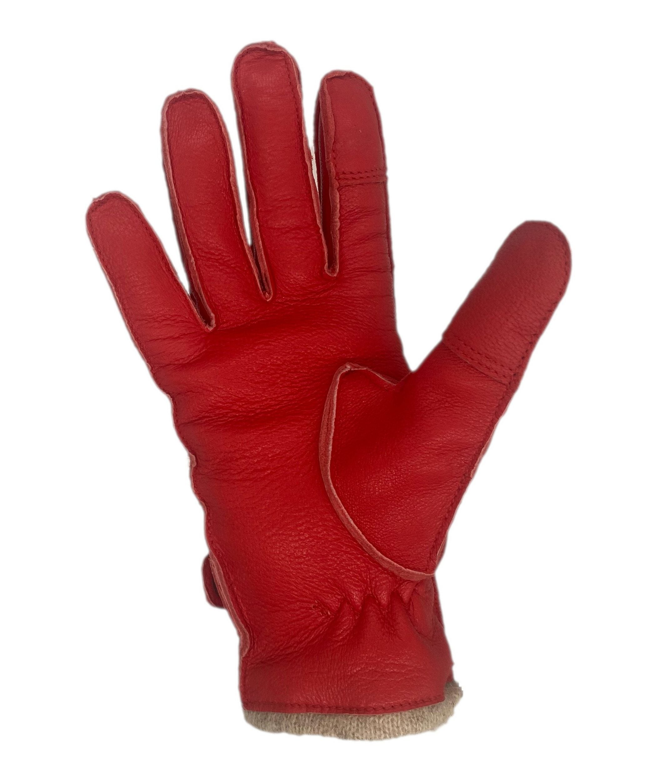 Winter Lederhandschuhe Damen / Kinder - Schafsleder mit Wollfütterung in Rot