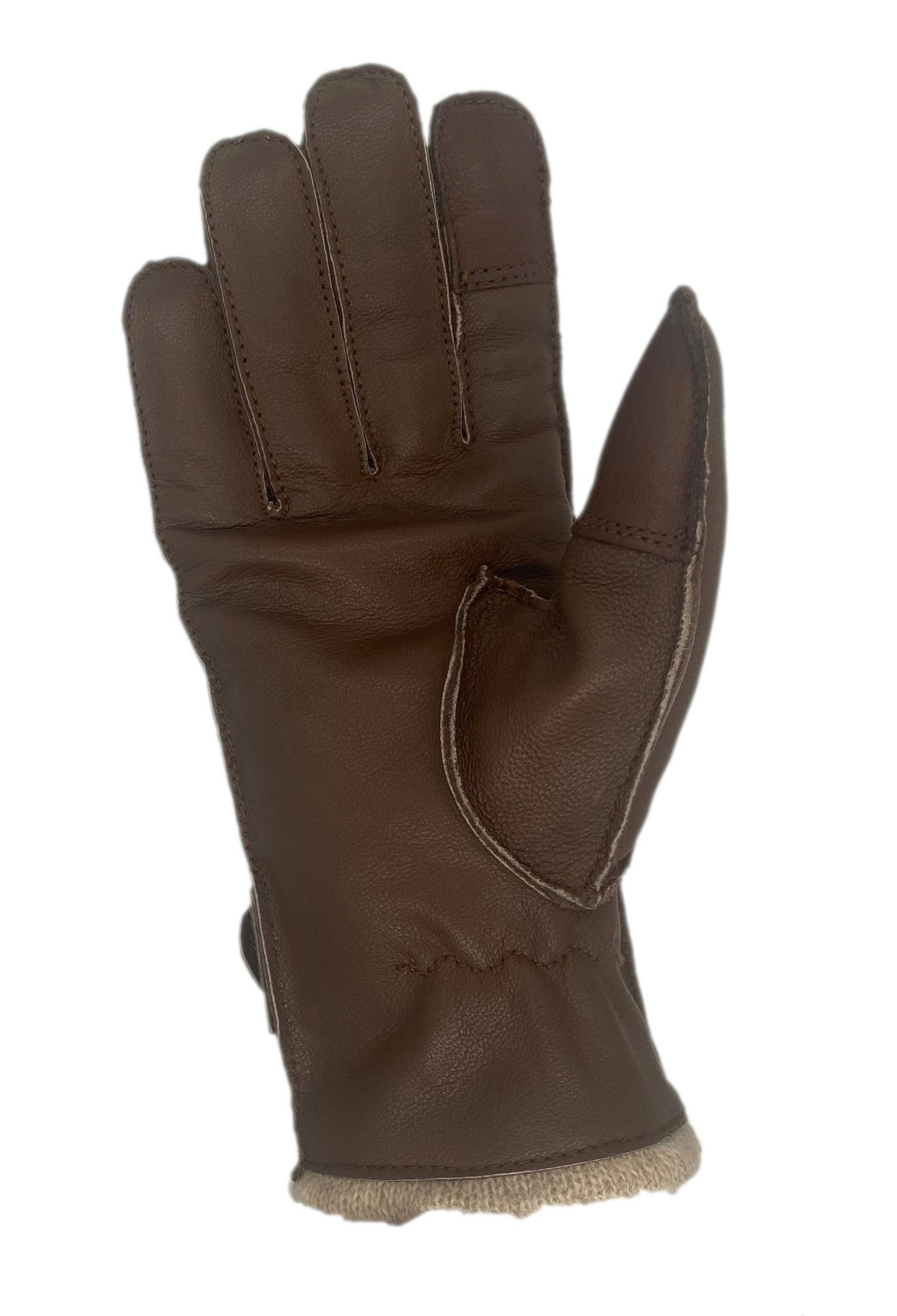 Winter Lederhandschuhe Damen / Kinder - Schafsleder mit Wollfütterung in Braun