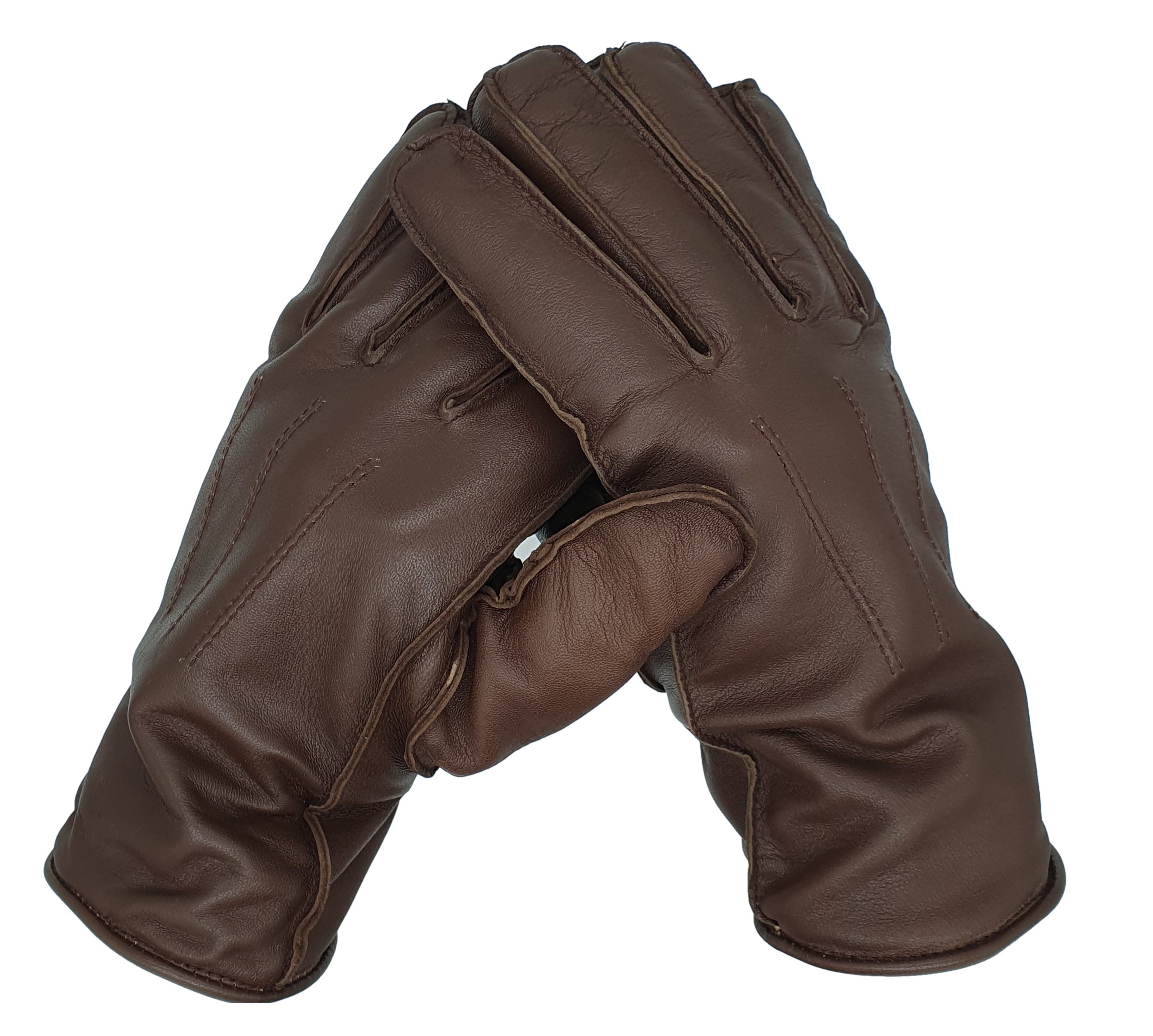 Winter Lederhandschuhe Herren aus 100% Schafs-Leder mit Fleece-Fütterung braun