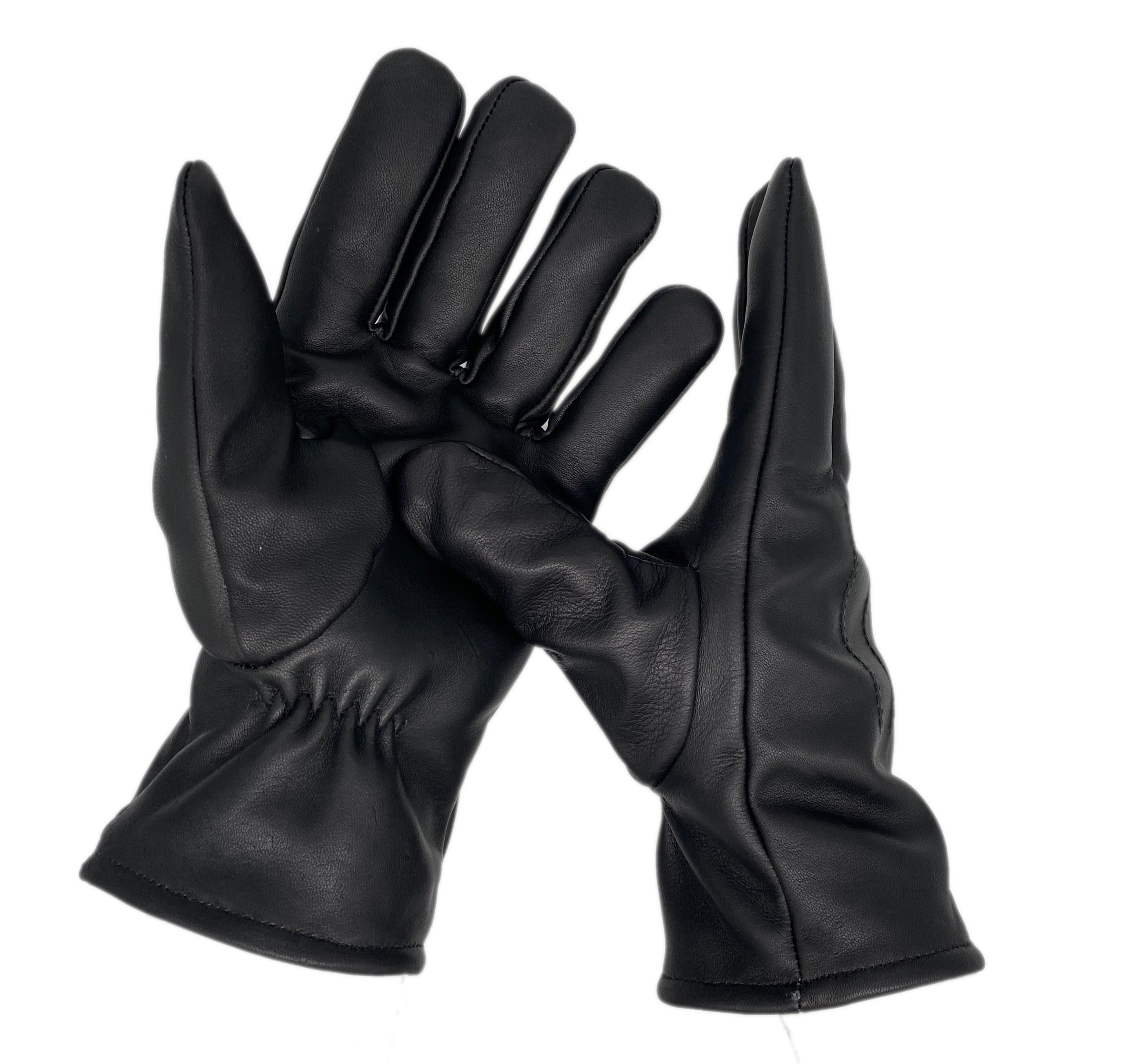 Winter Lederhandschuhe Herren aus 100% Schafs-Leder mit Fleece-Fütterung schwarz